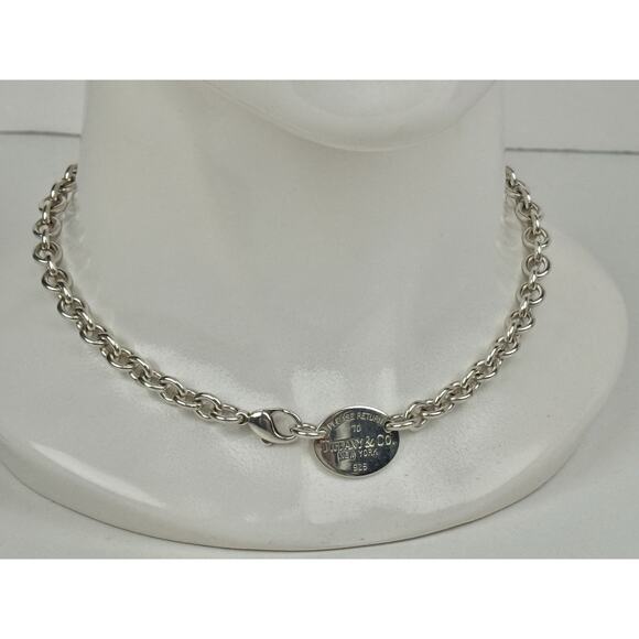 Tiffany & Co Sterling Silver Oval Choker Tag Necklace 15.5" - Picture 3 of 7